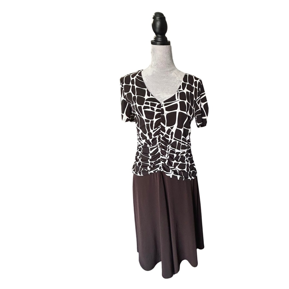 En‎ Focus Studio Brown Midi Dress Women's Size 10 Short Sleeve V Neck